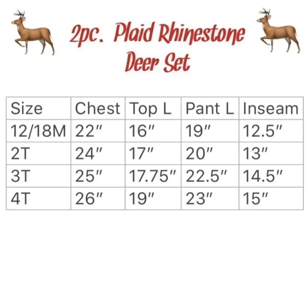 2pc. Plaid Rhinestone Deer Set- 2T